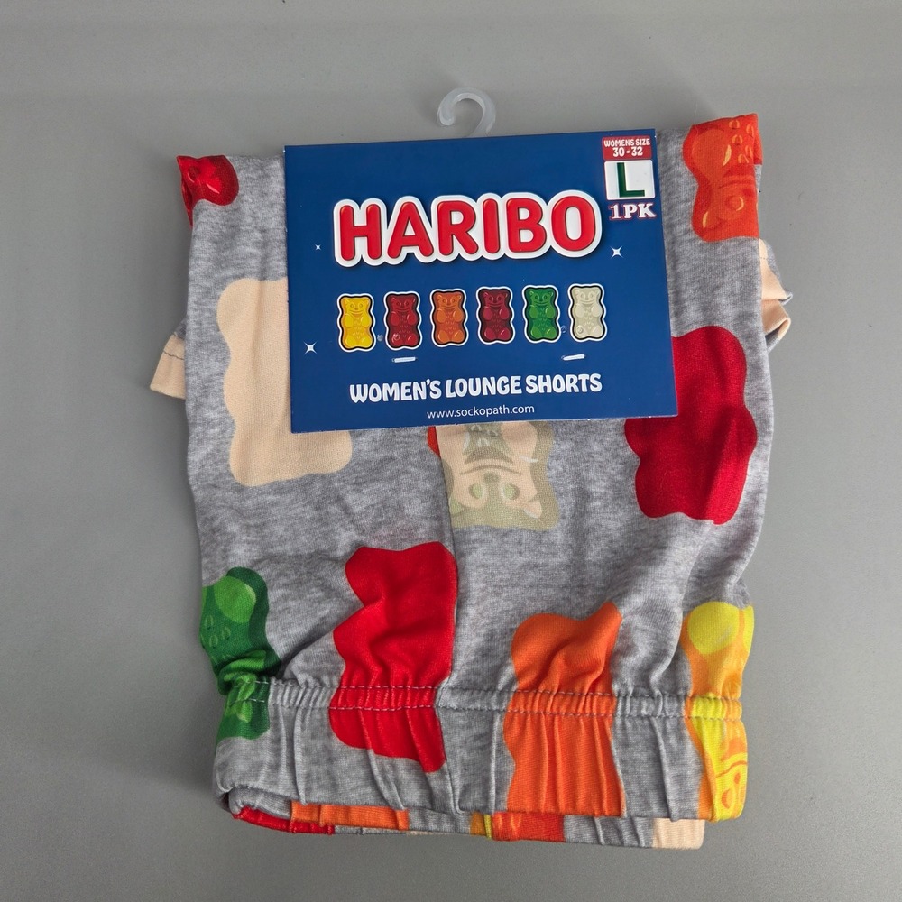 Haribo‎ Lounge Shorts Womens Large Gray Gummy Bear Print Pajamas Sleepwear New